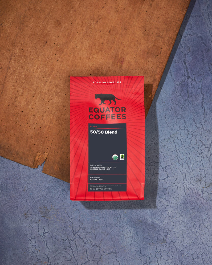 50-50 Blend Coffee | Certified Fair Trade Organic Coffee | Half Caf Coffee | Half Caffeinated Coffee | Backdrop | Equator Coffees