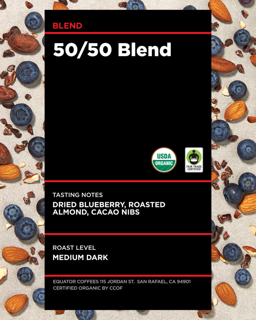 50-50 Blend Coffee | Certified Fair Trade Organic Coffee | Half Caf Coffee | Half Caffeinated Coffee | Medium Dark Roast Low Caffeine Coffee | Equator Coffees