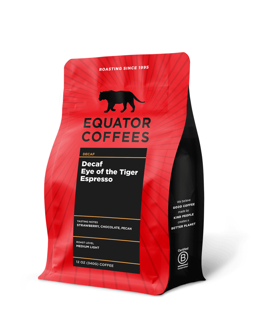 Decaf Eye of the Tiger Espresso | Seasonal Decaf Espresso Blend | 12oz Bag of Whole Bean Espresso | Equator Coffees