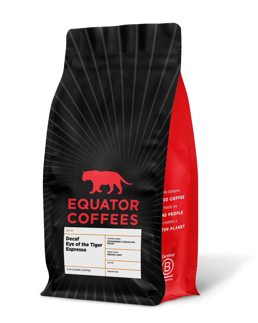 Decaf Eye of the Tiger Espresso | Seasonal Decaf Espresso Blend | 5lb Bag of Whole Bean Espresso | Equator Coffees