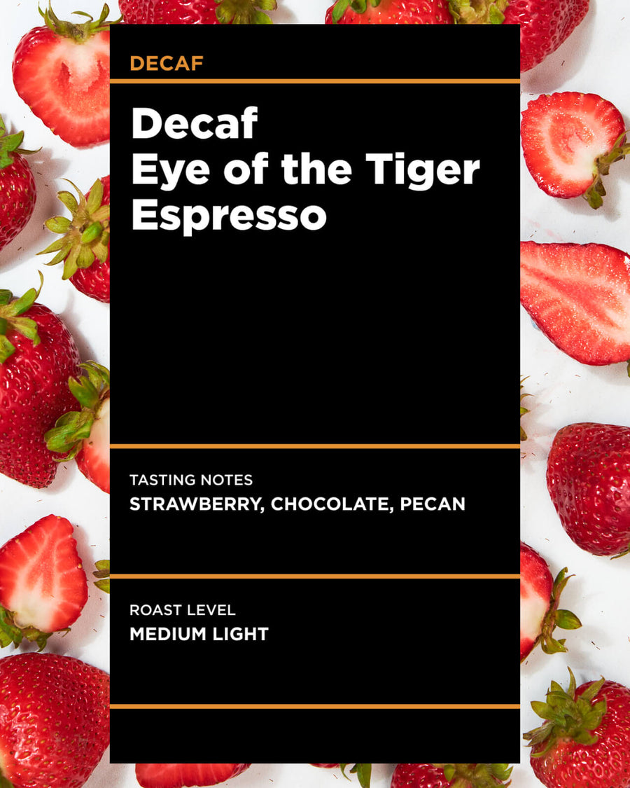 Decaf Eye of the Tiger Espresso | Seasonal Decaf Espresso Blend | Medium Light Roast Decaf Espresso | Equator Coffees