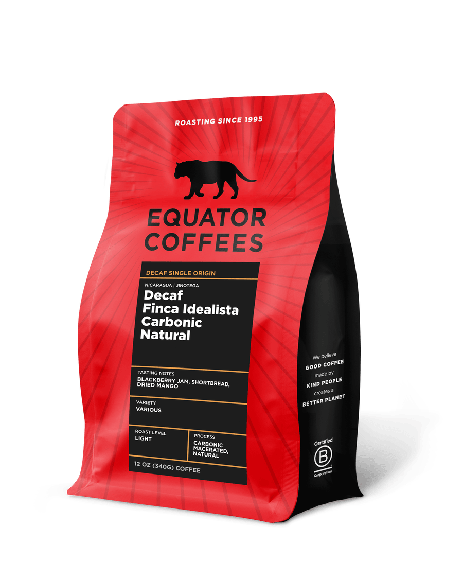 Decaf Nicaragua Finca Idealista Carbonic Natural | Carbonic Macerated Coffee | Natural Decaf Coffee | Chemical Free Decaf | Swiss Water Decaf | 12oz of Whole Bean Coffee | Equator Coffees