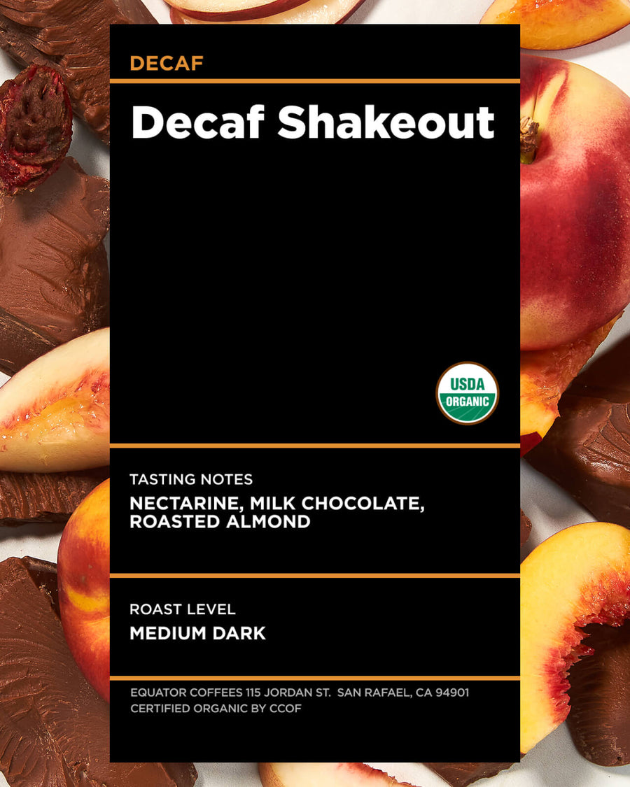 Decaf Shakeout Organic Blend | Certified Organic Decaf Coffee | Medium Dark Roast Decaf Coffee | Equator Coffees