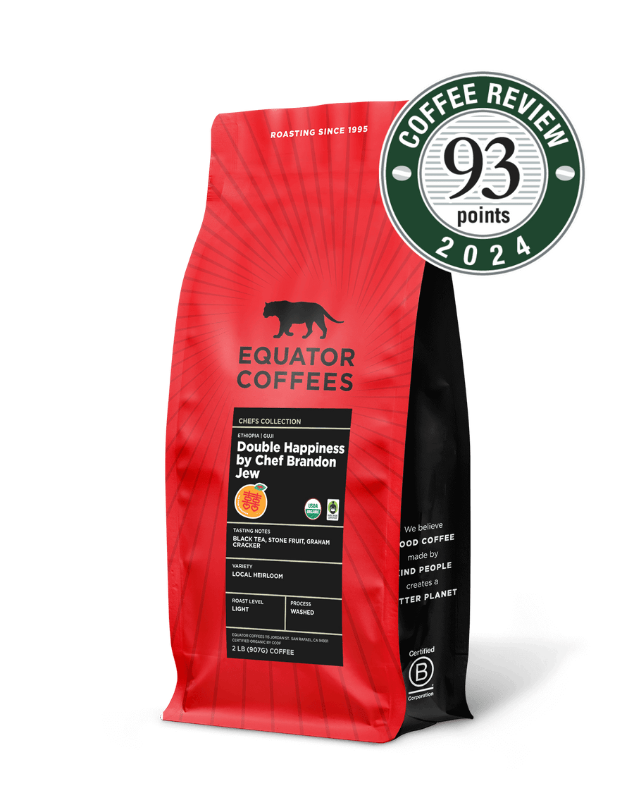 Double Happiness by Chef Brandon Jew | Fair Trade Coffee | Certified Organic Coffee | Brandon Jew Coffee | 93 Points Coffee Review | 2lb Bag of Whole Bean Coffee | Equator Coffees