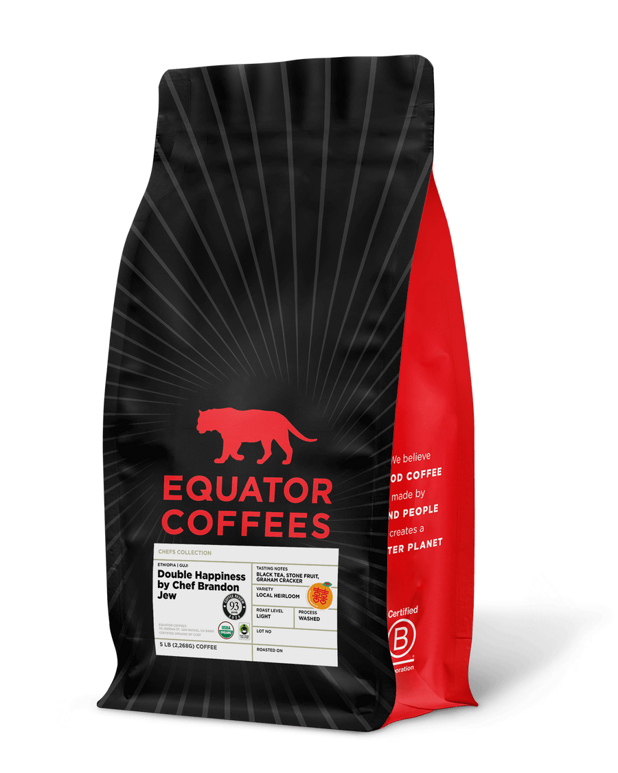 Double Happiness by Chef Brandon Jew | Fair Trade Coffee | Certified Organic Coffee | Brandon Jew Coffee | 93 Points Coffee Review | 5lb Bag of Whole Bean Coffee | Equator Coffees