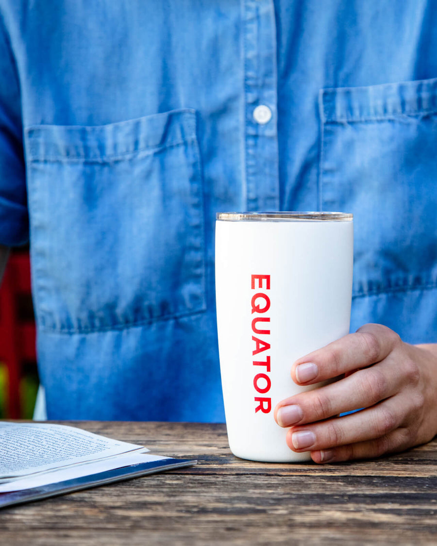 Equator Coffees White Miir Tumbler | Equator 8oz Tumbler | Insulated Coffee Tumbler | Miir Travel Tumbler | Equator White Coffee Tumbler | Working with an Equator Coffees Tumbler | Equator Coffees