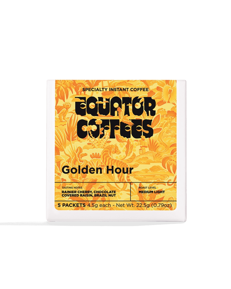 Golden Hour Instant Coffee | Summer Instant Coffee Blend | Summertime Instant Coffee | Equator Seasonal Instant | Front of Instant Coffee Box | Equator Coffees