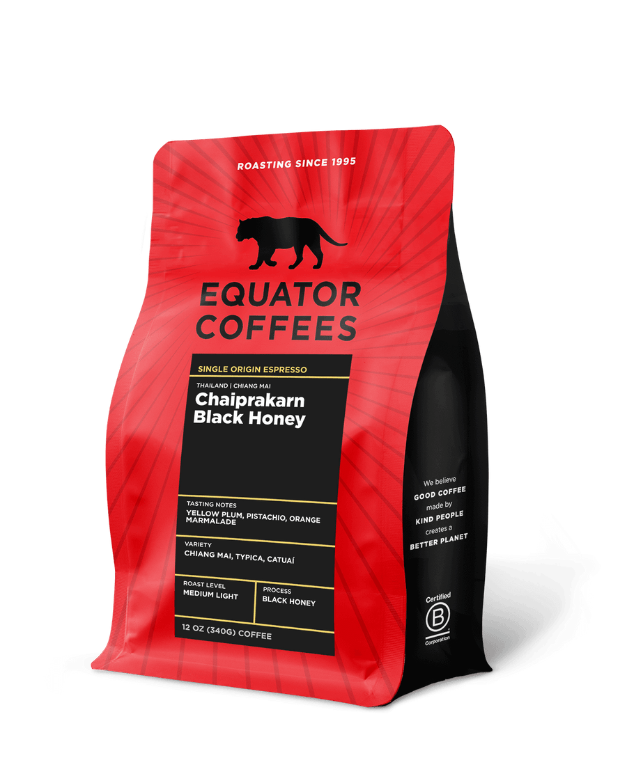 Thailand Chaiprakarn Black Honey Coffee | Thailand Coffee | Coffee from Thailand | Thai Coffee | Thai Espresso | Black Honey Coffee | Beanspire Coffee | 12oz Bag of Whole Espresso Beans | Equator Coffees