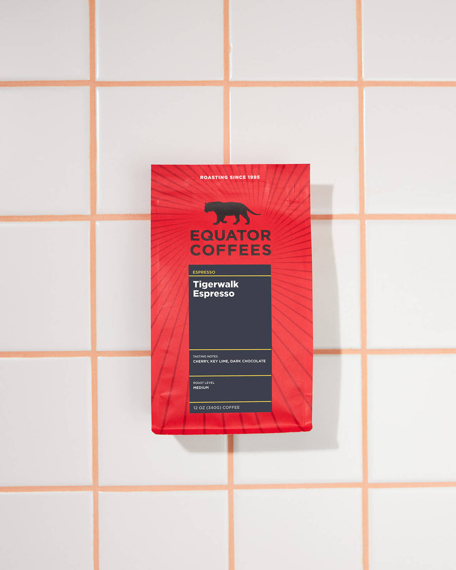 Bag of Tigerwalk Espresso on the kitchen counter | Equator Coffees